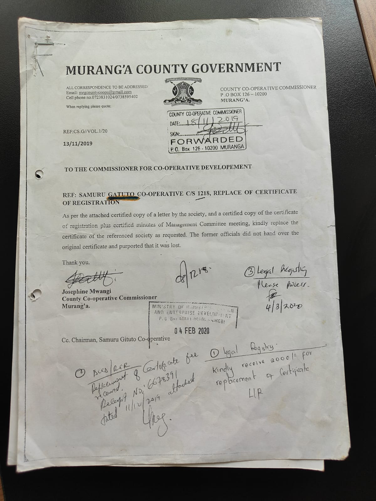 Murang'a County Commissioner Letter (2019)